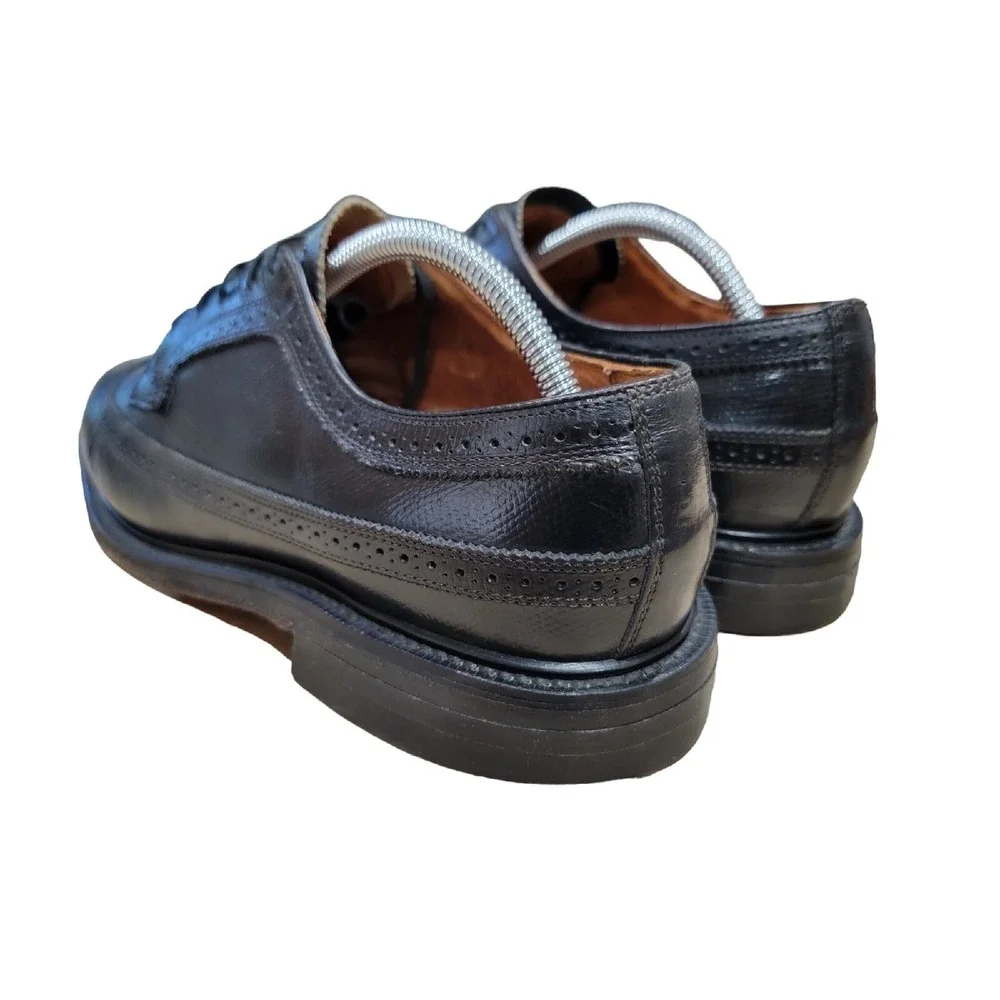 Spiegel VTG Mens 9.5 D Black Leather Wingtip‎ Oxford Shoes Custom Grade Brogue
